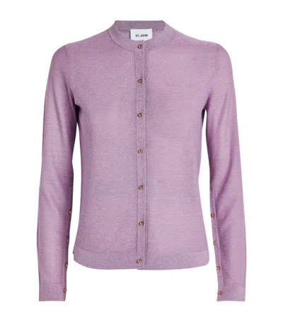 St John Lurex Knit Cardigan In Purple