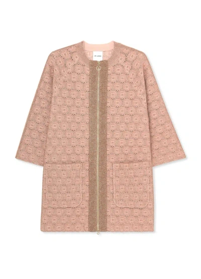 St John Pointelle Knit Zip Jacket In Light Blossom/copper Lurex Multi