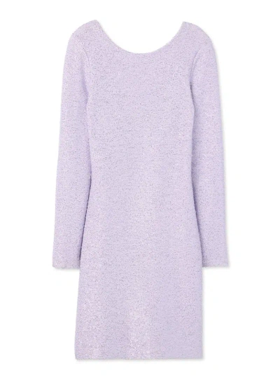 St John Sequin Knit Long Sleeve Dress In Dusty Lavender