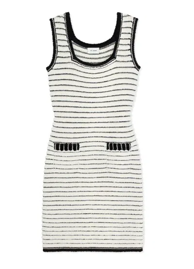 St John Eyelash Knit Dress In Black Ecru