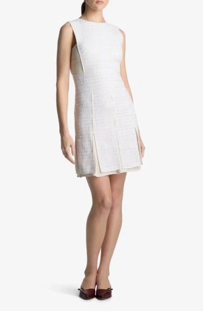 St John Satin-trim Sleeveless Textured Sequin Knit Dress In Ecru