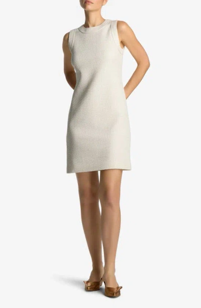 St John Sleeveless Textured Open Weave Mini Dress In Ivory Multi