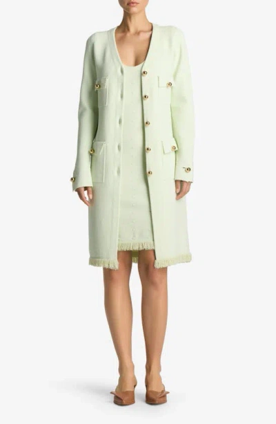 St John Two-tone Stretch Piqué Knit Jacket In Pale Lime/ Optic White