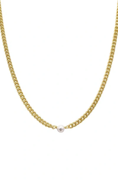 St. Moran Pearl Pendant Curb Chain Necklace In Gold