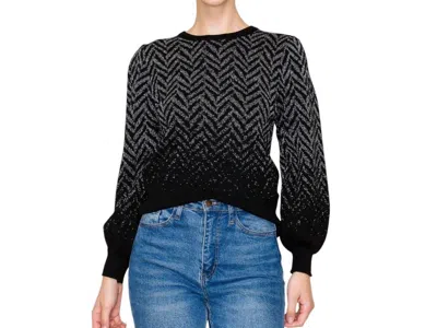 Staccato Chevron Pattern Balloon Sleeve Sweater In Black