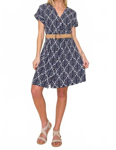 Staccato Collared Drop Sleeve Button Up Dress In Navy In Multi