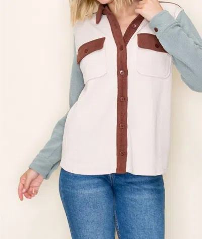 Staccato Color Block Button Up Shacket In Ivory In White