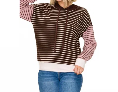 Staccato Color Blocked Stripe Hoodie Top In Brown