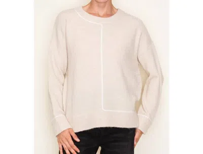 Staccato Color Line Detail Crew Neck Pullover Sweater In Oatmeal In White