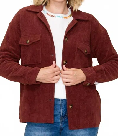 Staccato Corduroy Fleece Lined Shacket In Burgundy In Red