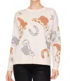 Staccato Cowboy Pattern Jacquard Crew Neck Long Sleeve Top In Taupe In Brown