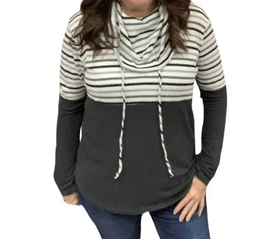 Staccato Cowl Neck Pullover Top In Charcoal/ivory In Gray