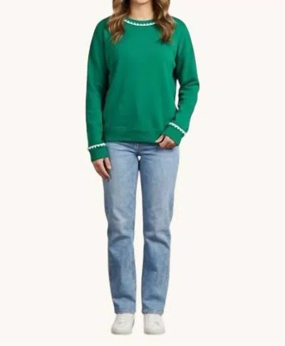Staccato Cozy Everyday Pullover Blanket Stitch Sweatshirt In Hunter Green