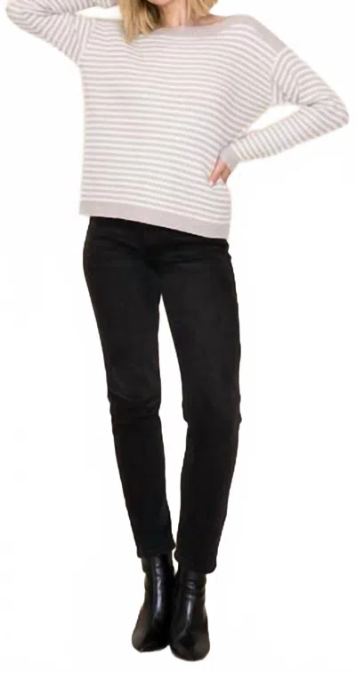 Staccato Dallas Striped Boat Neck Pullover Sweater In Oatmeal In White