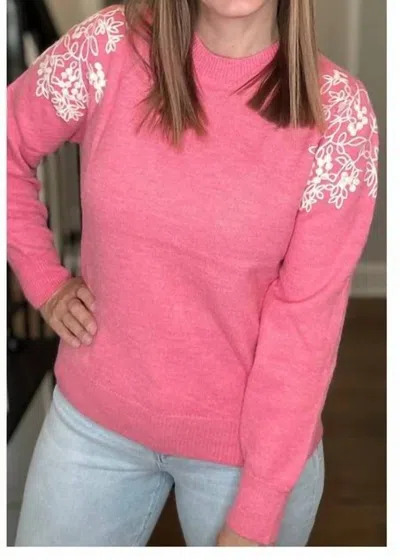 Staccato Embroidered Crewneck Sweater In Pink