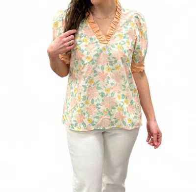 Staccato Floral Puff Sleeve Blouse In Peach In White