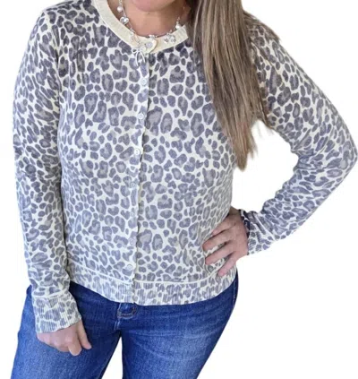 Staccato Inside Out Button Down Leopard Cardigan In Beige/gray In Blue