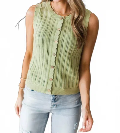 Staccato Knit Button Tank Top In Sage In Green