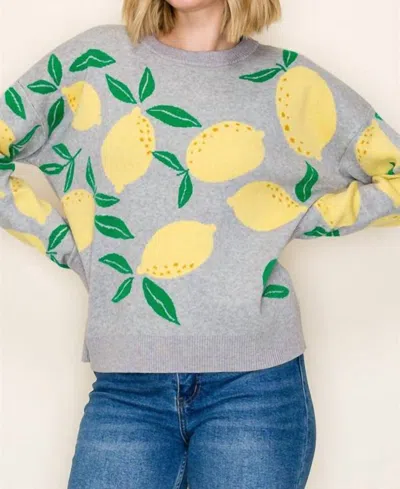 Staccato Lemons All Over Sweater In Grey/yellow In Gray