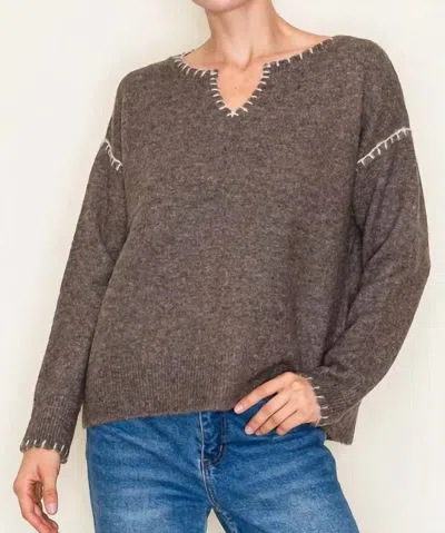 Staccato Long Sleeve Sweater With Blanket Detail In Brown