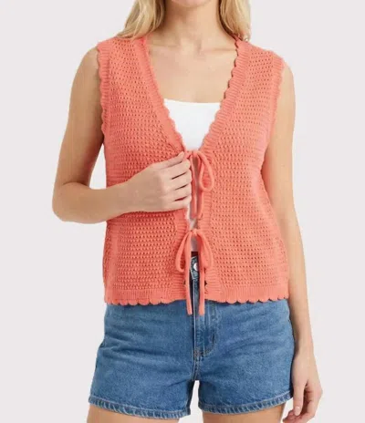 Staccato Lyla Tie Front Knit Vest In Coral In Pink