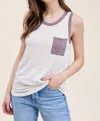STACCATO MELODY STRIPED COLOR BLOCK POCKET TANK IN WHITE