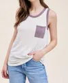 Staccato Melody Striped Color Block Pocket Tank In White In White