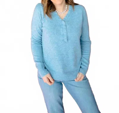 Staccato Penn Ruffled Neck Henley Sweater In Blue