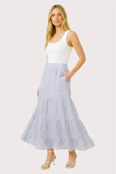 Staccato Pin Striped Tiered Maxi Skirt In Blue
