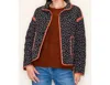 Staccato Polar Collar Button Closure Floral Quilted Jacket In Black In Black