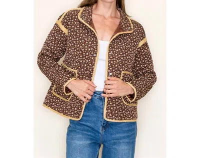 Staccato Polar Collar Button Closure Floral Quilted Jacket In Brown