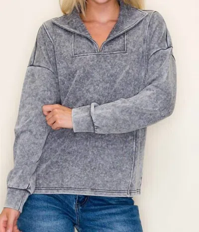 Staccato Pullover Collar Sweatshirt In Washed Charcoal In Gray