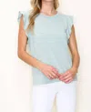 Staccato Round Neck Ruffled Cap Sleeve In Sage In Blue