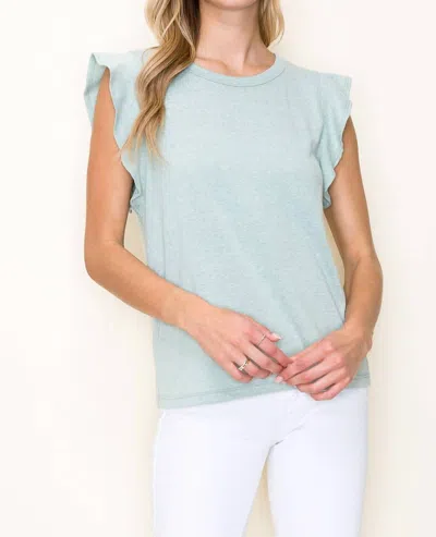 Staccato Round Neck Ruffled Cap Sleeve In Sage In Multi