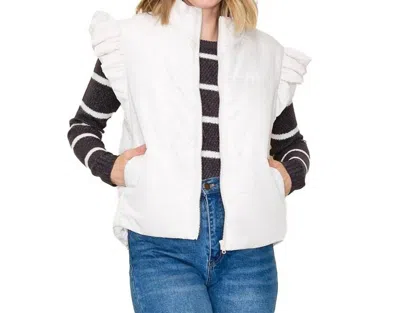 Staccato Ruffled Sleeve Mock Neck Zip-up Puffer Vest In Ivory In Multi