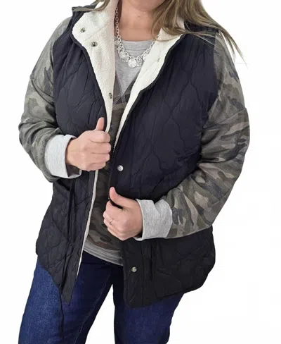Staccato Sherpa Lined Quilted Tie Vest In Black In Blue