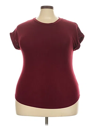 Pre-owned Staccato Short Sleeve Top Burgundy Keyhole Neckline Tops