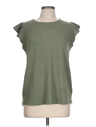 Pre-owned Staccato Short Sleeve Top Green Ruffles Neckline Tops