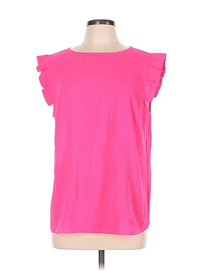 Pre-owned Staccato Short Sleeve Top Pink Ruffles Neckline Tops