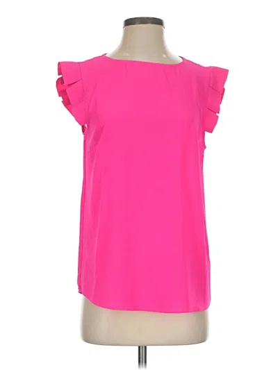 Pre-owned Staccato Short Sleeve Top Pink Ruffles Neckline Tops