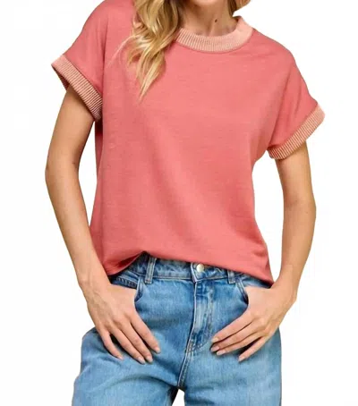 Staccato Solid Top With Ribbed Neck Top In Rosette In Pink