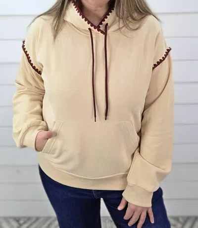 Staccato Stitched Hoodie In Beige/wine In Brown
