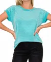 Staccato Striped Crew Neck Short Sleeve Terry Top In Green In Green