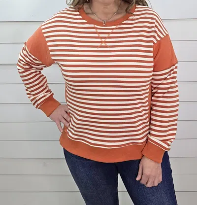Staccato Striped French Terry Pullover In Tangerine Cream In Brown
