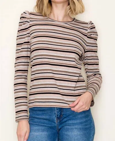 Staccato Striped Puffed Long Sleeve Top In Black Multi