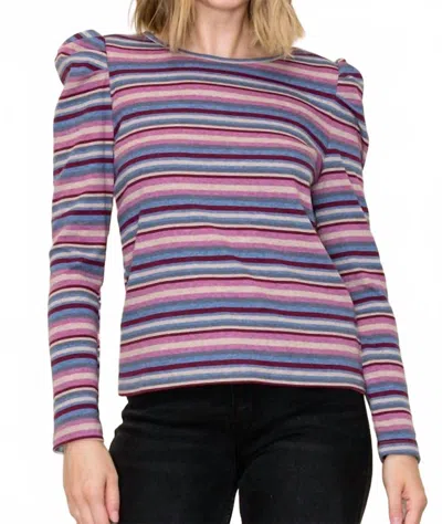 Staccato Striped Puffed Long Sleeve Top In Purple Multi