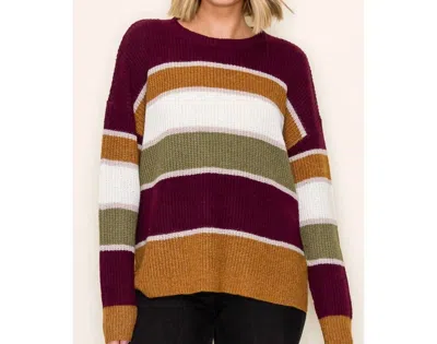 Staccato Striped Pullover Sweater In Wine & Camel In Multi