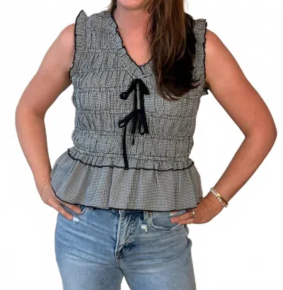 Staccato Sydney Gingham Peplum Top In Black And White In Gray