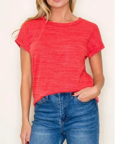 Staccato Textured Knit Short Sleeve Top In Pink