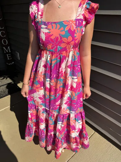 Staccato Tropic Like Its Hot Midi Dress In Pink Multi